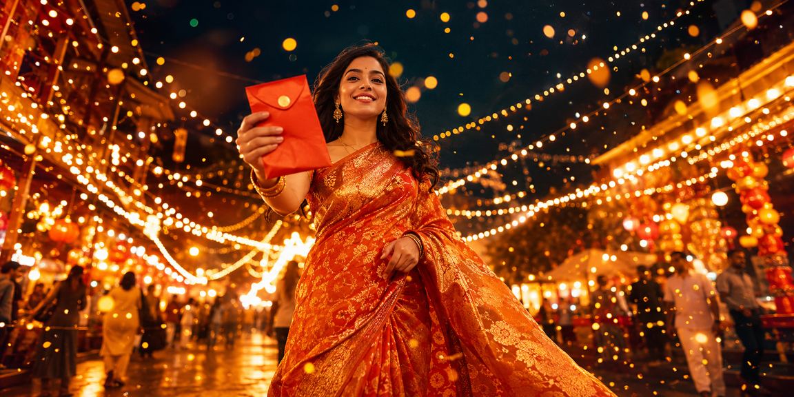ময়মনসিংহে শাড়ি পরিহিত তরুণী লাল খামে বোনাস পেয়ে p4r প্ল্যাটফর্মে আনন্দিত